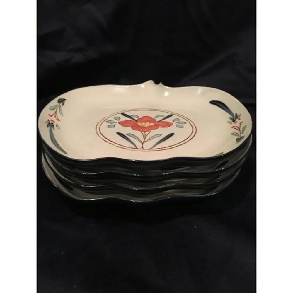 Neiman Marcus Japan Porcelain Apple Shape‎ Plate Set Hand Painted Floral Ceramic